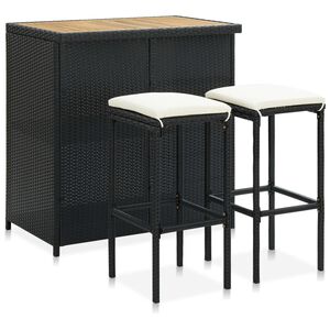 vidaXL 3-osaline baarikomplekt, pol&uuml;rotang, must