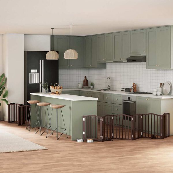 vidaXL kokkupandav koerav&auml;rav uksega, 15 paneeli, pruun 750 cm, pappel