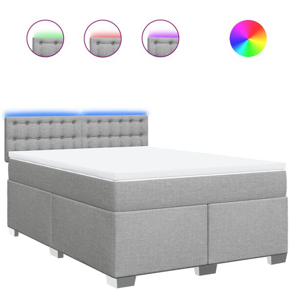 vidaXL kontinentaalvoodi madratsiga, helehall, 160x200 cm, kangas