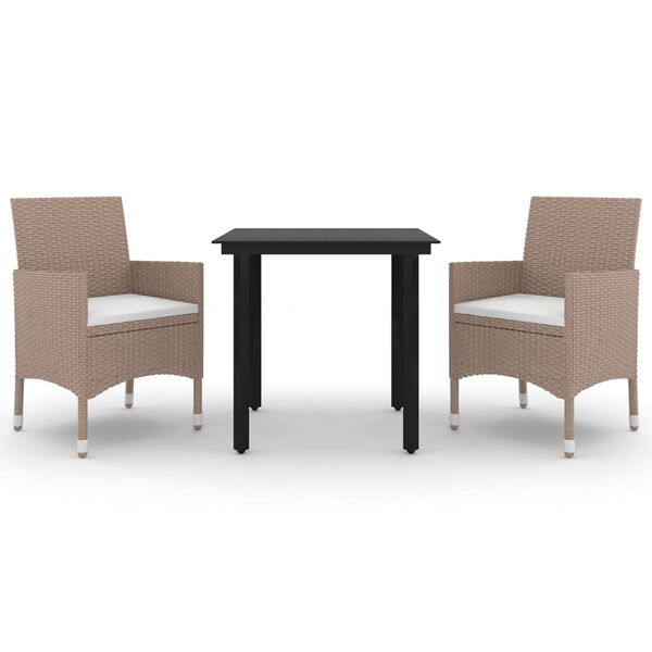 vidaXL 3-osaline aiam&ouml;&ouml;bli komplekt patjadega, pol&uuml;rotang ja klaas