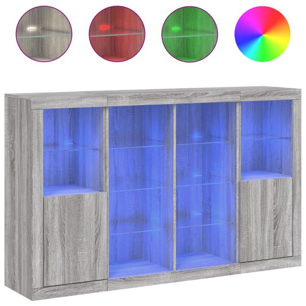 vidaXL puhvetkapid LED-tuledega 3 tk, hall Sonoma tamm, tehispuit