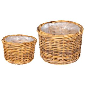 vidaXL Istutuskorv ladustamisega 2 tk Looduslik pruun Kubu rattan
