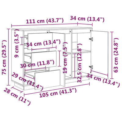 vidaXL puhvetkapp, hall, 111 x 34 x 75 cm, männipuit