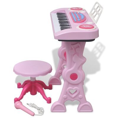 Laste mängusüntesaator tooli ja mikrofoniga, 37 klahvi, roosa
