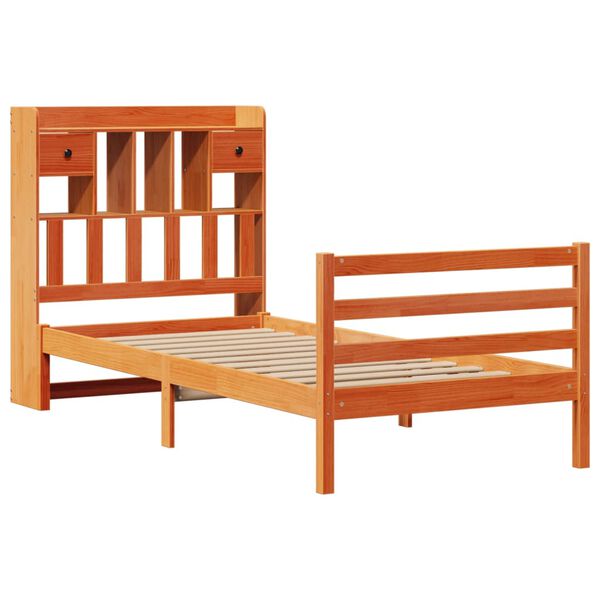 vidaXL riiuliga voodi ilma madratsita, vahapruun, 100x200cm, männipuit