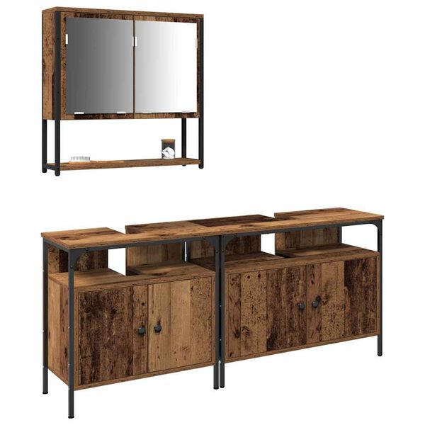 vidaXL Vannitoa mööbleset riiuliga ladustamisega 3 pcs Pruun Tehispuit