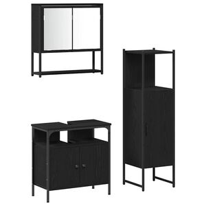 vidaXL Vannitoa m&ouml;&ouml;bleset riiuliga ladustamisega 3 pcs Must Tehispuit