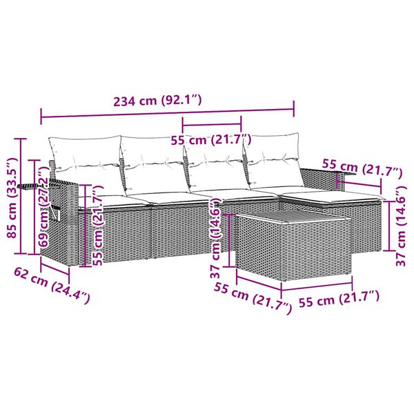 vidaXL 6-osaline aiadiivani komplekt patjadega, must, pol&uuml;rotang