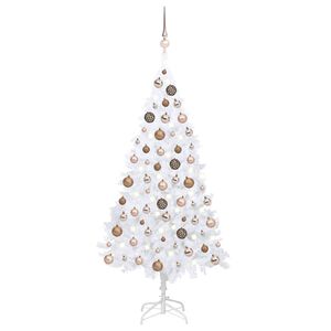 vidaXL valgustusega kunstkuusk kuulidega, valge, 120 cm, PVC