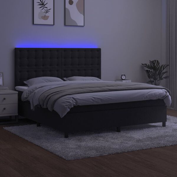 vidaXL kontinentaalvoodi madrats ja LED, must, 160x200 cm, samet