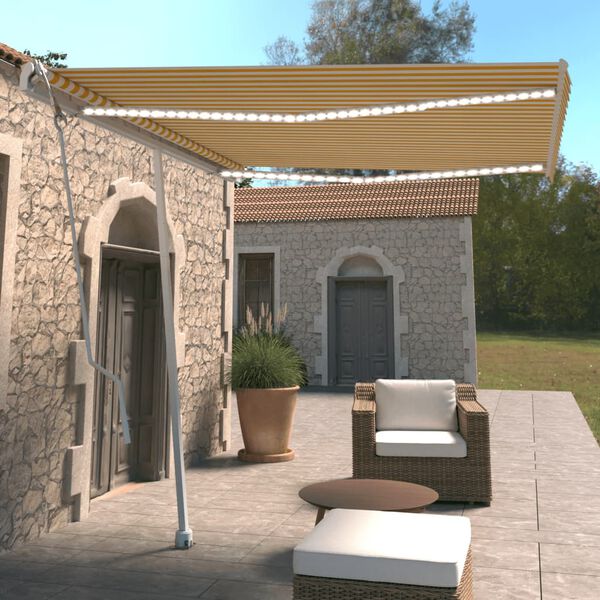 vidaXL automaatne varikatus LED ja tuuleandur, 300x250cm kollane/valge