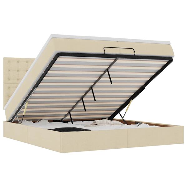 vidaXL Ottomani voodiraam madratsitega, kreemjas, 200x200cm, kangas