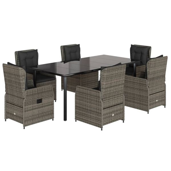 vidaXL 7-osaline aiam&ouml;&ouml;bli komplekt patjadega, hall, pol&uuml;rotang