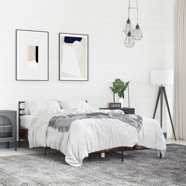 vidaXL voodiraam, suitsutatud tamm, 140 x 190 cm, tehispuit ja metall