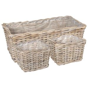 vidaXL Istutuskorv ladustamisega 3 tk Looduslik hall Kubu rattan