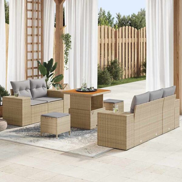 vidaXL Aia Diivanikomplekt padjaga 8 pcs Beež ja heledhall Pol&uuml; Rattan