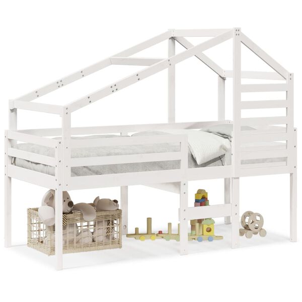 vidaXL k&otilde;rge voodi, katusega, valge, 90 x 200 cm, m&auml;nnipuit