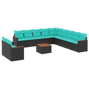 vidaXL 12-osaline aiadiivanikomplekt patjadega, must pol&uuml;rotang