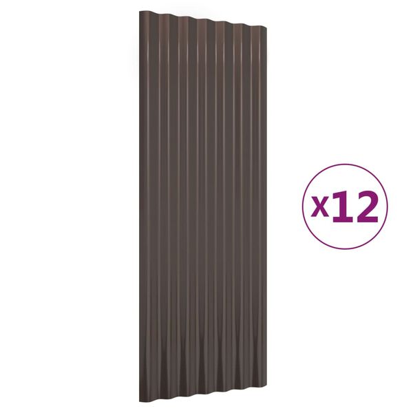 vidaXL katusepaneelid 12 tk, galvaniseeritud teras, pruun, 100 x 36 cm