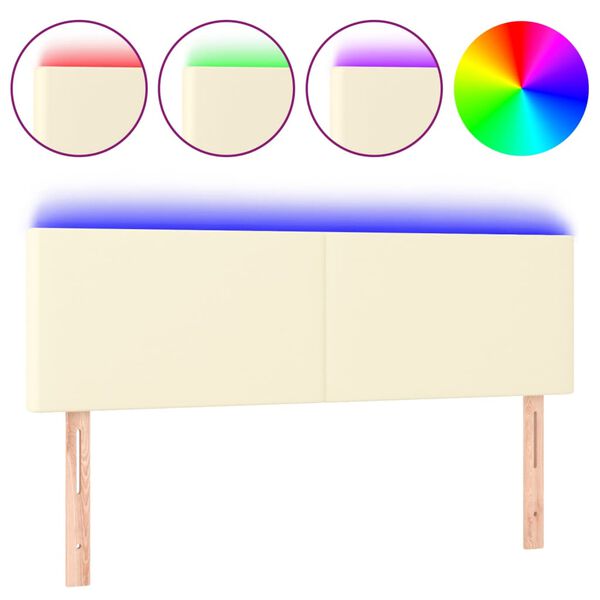 vidaXL LED-voodipeats, kreemjas, 144x5x78/88 cm, kunstnahk
