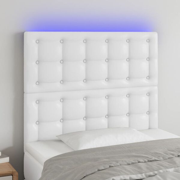 vidaXL LED-voodipeats, valge, 80x5x118/128 cm, kunstnahk