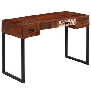 vidaXL laud, akaatsiapuu ja ehtne nahk, 117 x 50 x 76 cm
