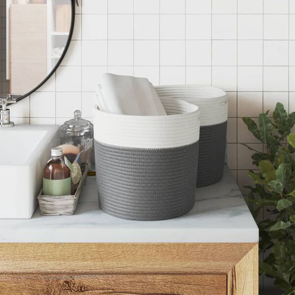 vidaXL hoiukorvid 2 tk, hall ja valge, Ø28 x 28 cm, puuvill