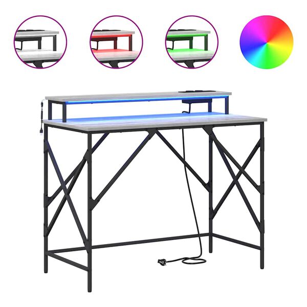 vidaXL Laud LED -ribatuledega Hall Sonoma 100 x 50 x 86,5 cm Tehispuit