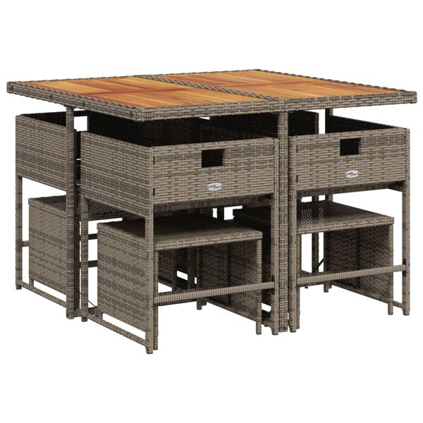 vidaXL 9-osaline aiam&ouml;&ouml;bli komplekt patjadega, hall, pol&uuml;rotang