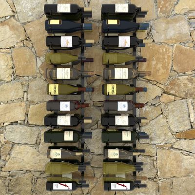 vidaXL seinale kinnitatavad veiniriiulid 72 pudelile, 2 tk, must raud