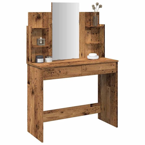 vidaXL Peegliga tualettlaud Old Wood 96x39x142 cm