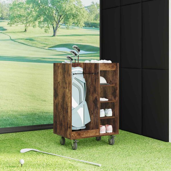 vidaXL Golfikapp rattaga &Uuml;ksv&auml;rviline Suitsetatud tamm 65 x 45 x 98 cm