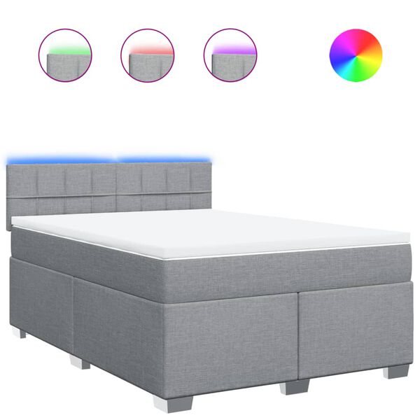 vidaXL kontinentaalvoodi madratsiga, helehall, 140x200 cm, kangas