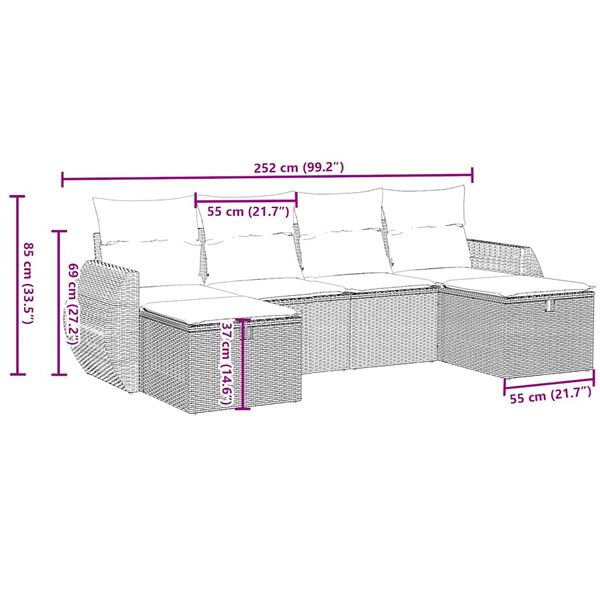 vidaXL 6-osaline aiam&ouml;&ouml;blikomplekt patjadega, helehall, pol&uuml;rotang