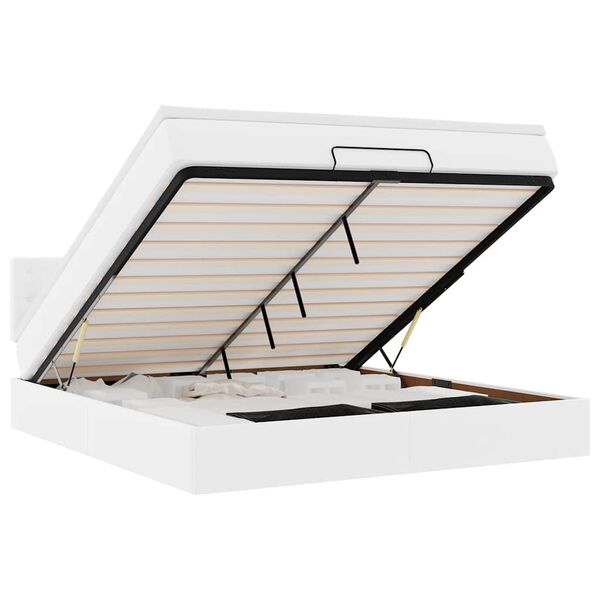 vidaXL ottomani voodi madratsitega &LEDi, valge, 160x200 cm, kunstnahk