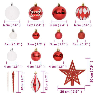 vidaXL 64-osaline jõulukuulide komplekt, punane ja valge