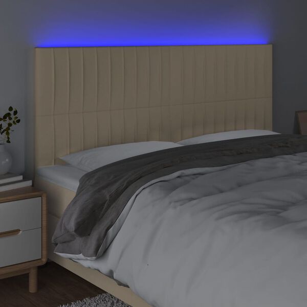 vidaXL LED-voodipeats, kreemjas, 180x5x118/128 cm, kangas