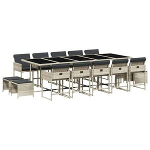 vidaXL 15-osaline aia s&ouml;&ouml;gim&ouml;&ouml;bli komplekt patjadega, hall, pol&uuml;rotang