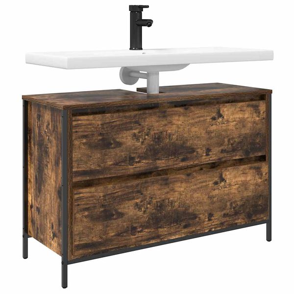 vidaXL Vannitoa valamukapp sahtlitega suitsutatud tamm 90x34,5x60 cm