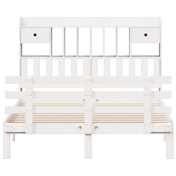 vidaXL riiuliga voodiraam ilma madratsita, valge, 140x190cm, m&auml;nnipuit