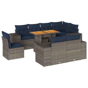 vidaXL 9-osaline aiadiivani komplekt patjadega, hall, pol&uuml;rotang