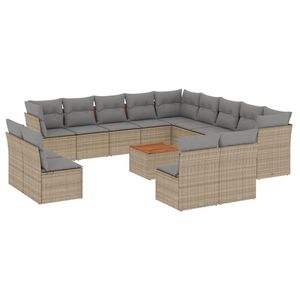 vidaXL 14-osaline aiadiivani komplekt patjadega, beež, pol&uuml;rotang