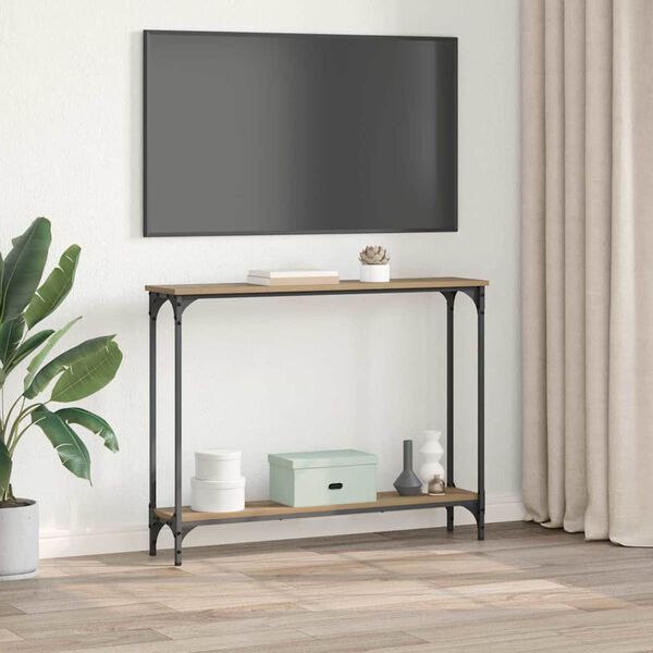 vidaXL Konsoollaud riiuliga K&auml;sit&ouml;&ouml;puu 100 x 22,5 x 75 cm Tehispuit