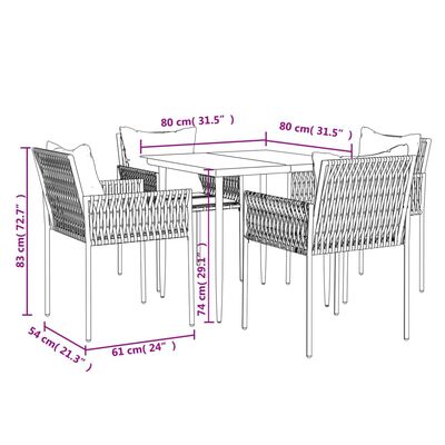 vidaXL 5-osaline aia söögimööbli komplekt istmepatjadega, rotang/teras
