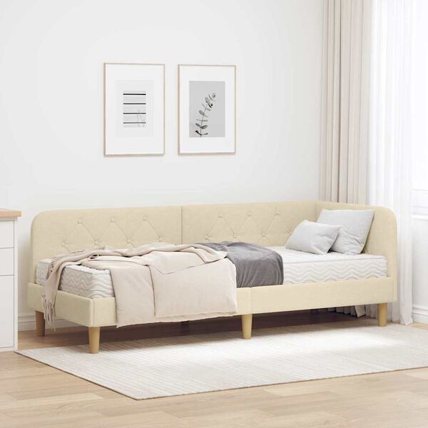 vidaXL Nurgavoodi raam madratsiga peaga cream 80 x 200 cm kangas