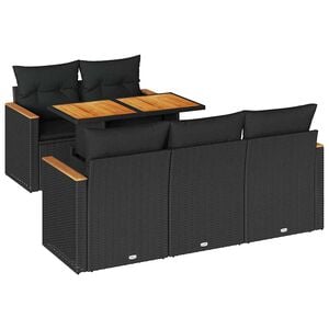 vidaXL 6-osaline aiadiivani komplekt patjadega, must, rotang/akaatsia