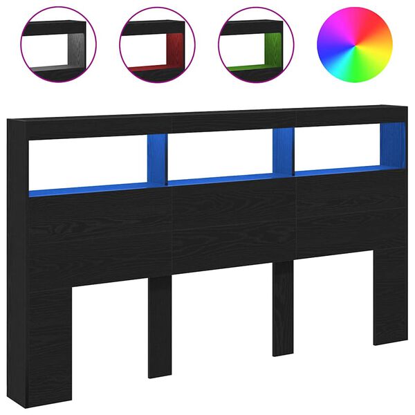 vidaXL voodipeatsi kapp LED-tuledega, musta tamm, 180x17x102 cm