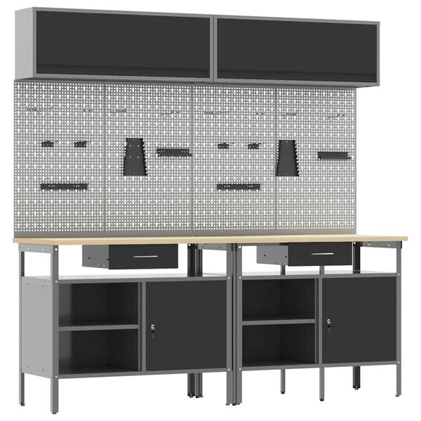 vidaXL Töölauakomplekt sahtliga 8 pcs Must 200 x 55 x 200 cm Teras