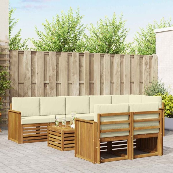 vidaXL Diivanikomplektid 9 pcs Looduslik ja kreem Tugev akatsiapuu