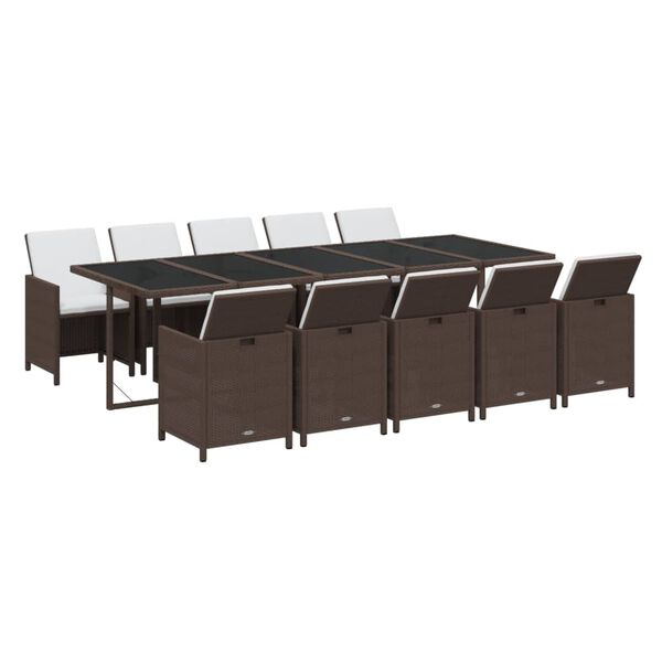 vidaXL 11-osaline aiam&ouml;&ouml;bli komplekt patjadega, pol&uuml;rotang, pruun